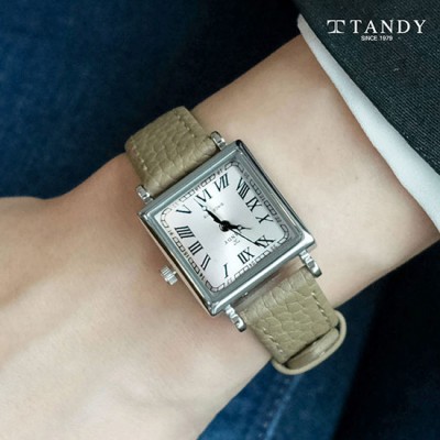 [TANDY] 탠디 모던 스퀘어 여성용 가죽 손목시계 T-1903 F BG 카키베이지